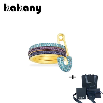 

Kakany 2020 New Fashion Zirconia Multicolor Micro Inlaid Zircon Three-in-one Safety Pin Ring Valentine's Day Romantic Gift