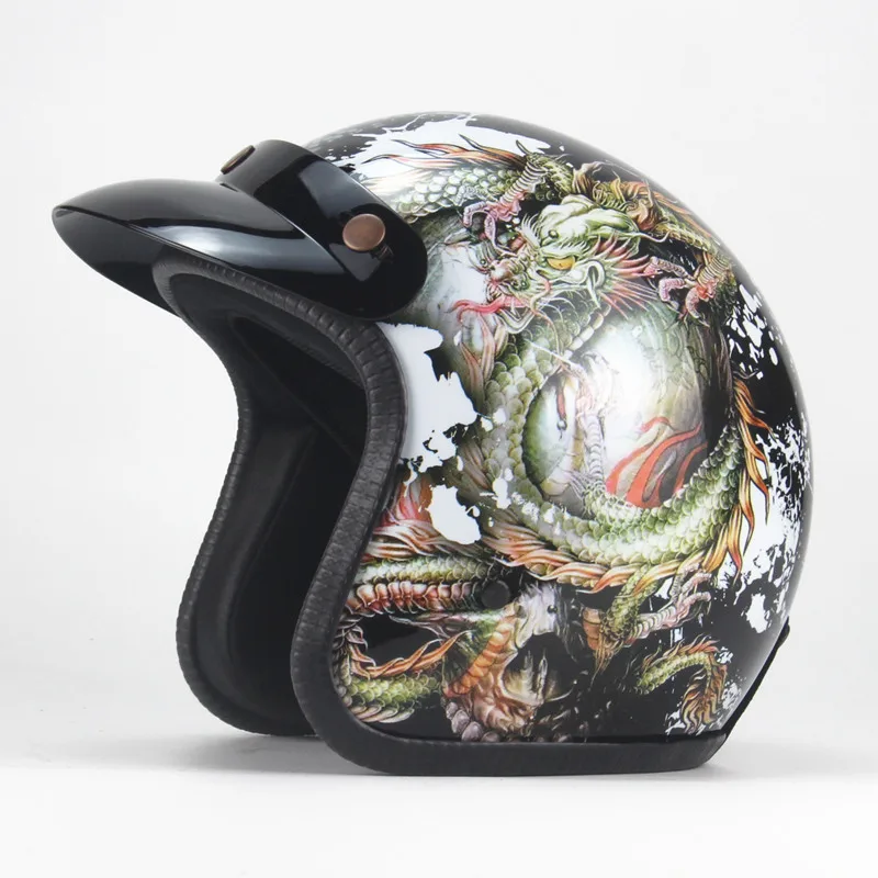 Хит 3/4 шлемы moto rcycle ретро с открытым лицом винтажные Racer Cascos moto rcycle шлем с goggle mask - Цвет: LW Bright Black 1