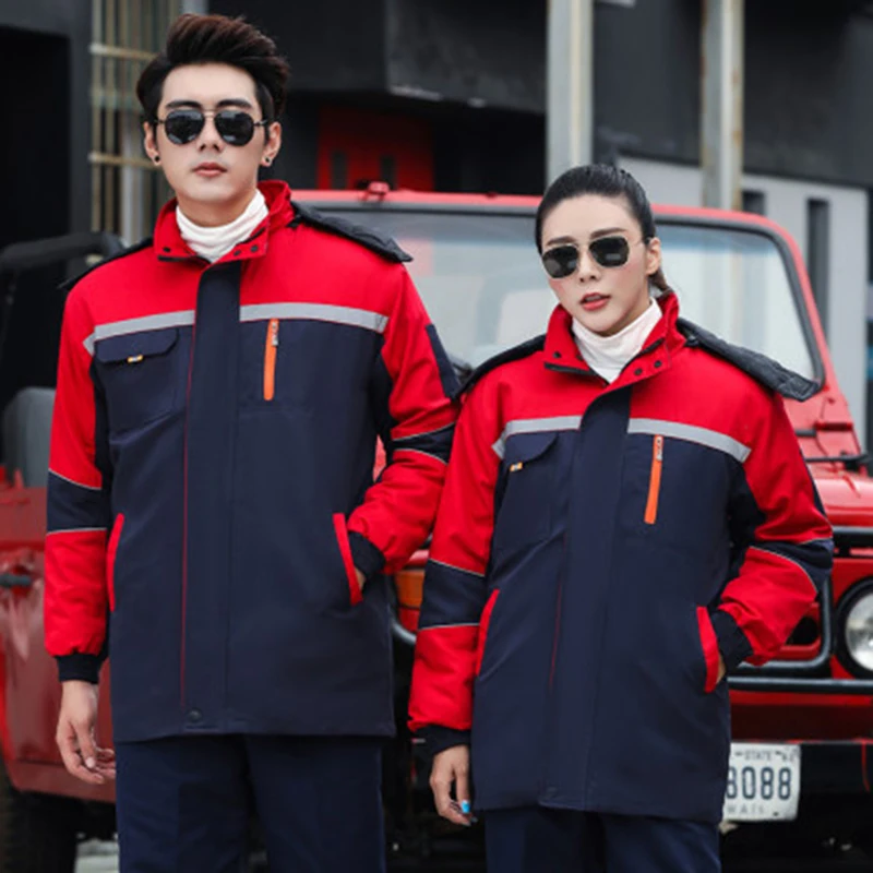 Roupas de trabalho de inverno algodau masculino grosso roupas de prova de vento frio algodau jaqueta removativel forro