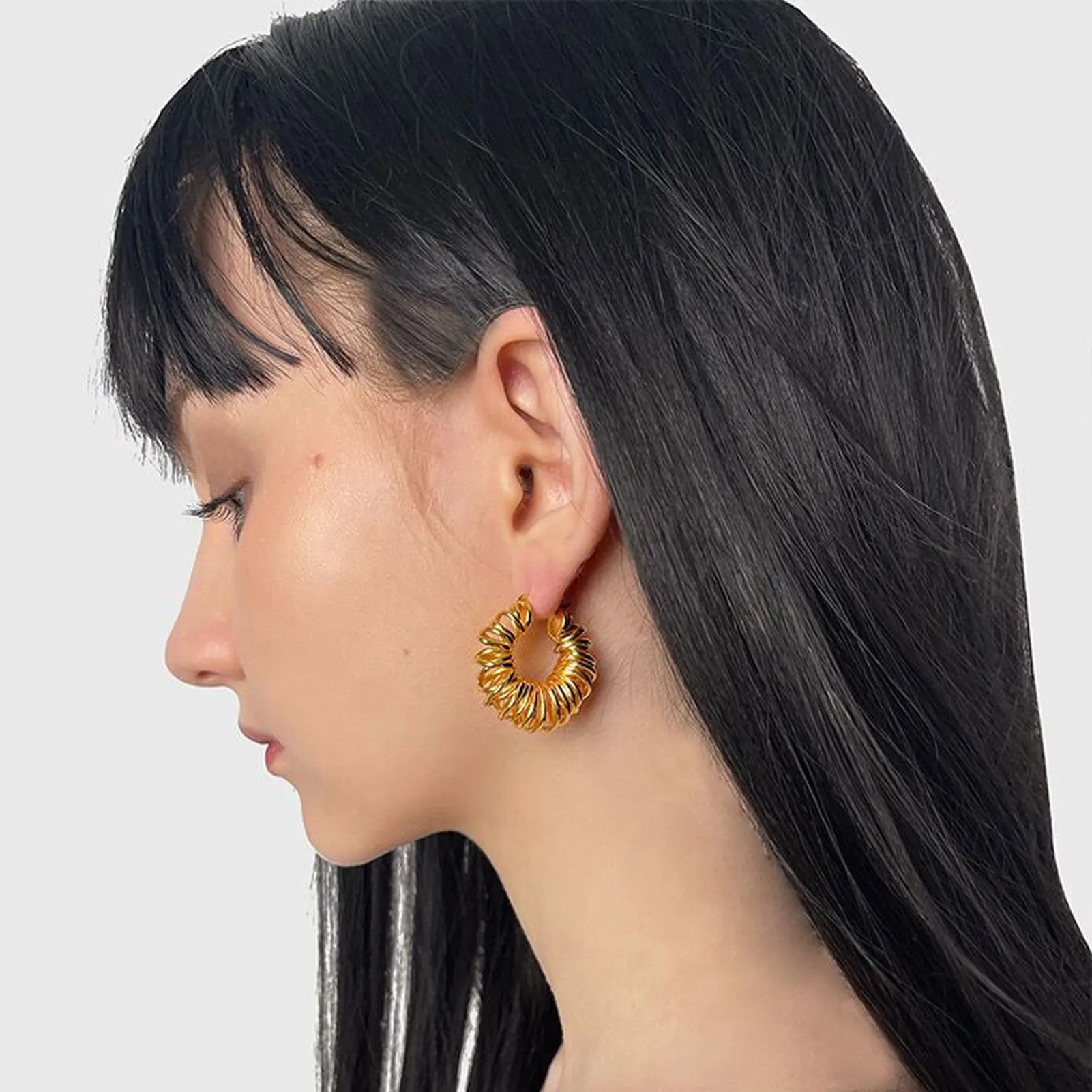 Chunky Hoop Earrings for Women Twisted Spiral Helix Line Wrap Thick Gold Hoops Trendy Jewelry Light Weight