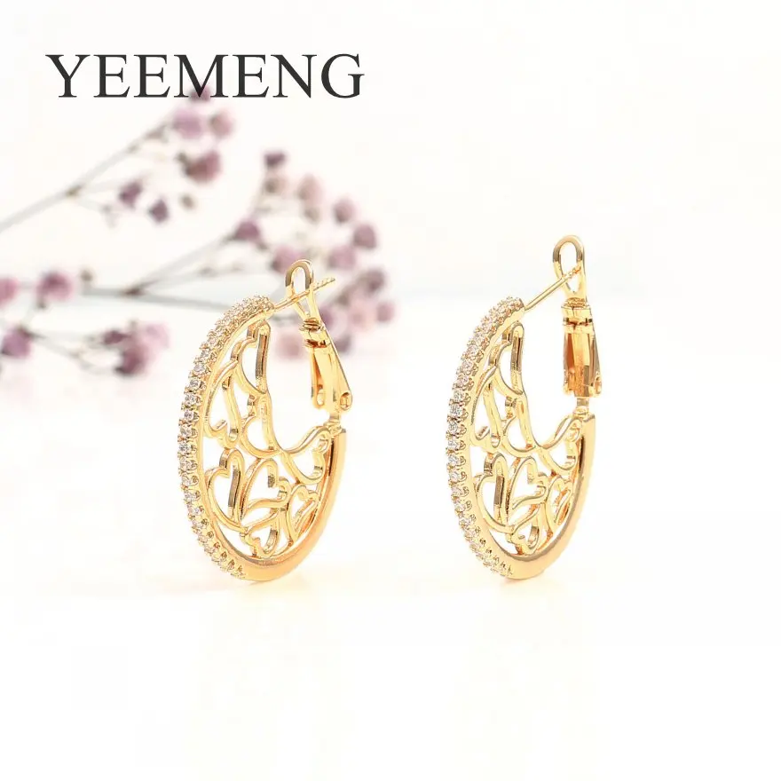Новые полые кружевные круглые висячие серьги YEEMENG свадебные розовое золото 585