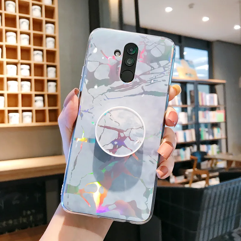 Мраморный лазерный чехол для huawei Honor 10 P30 Pro mate 20 7C Pro lite Y5 Prime Y6 7A Nova 3i 3 2i со складной держатель чехол