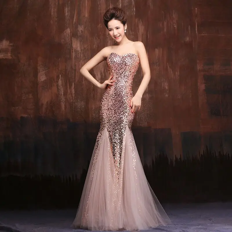 

Plus Size Evening Host long Dresses Sweetheart Sleeveless Simple Sequins Mermaid Party Gown Soiree Sexy Formal Dress MS-0056