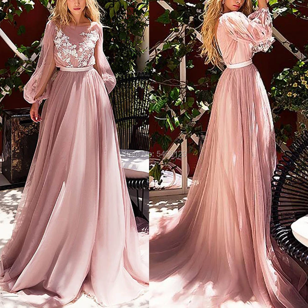 Уникальные тюлевые Розовые Свадебные платья с кружевной аппликацией платье