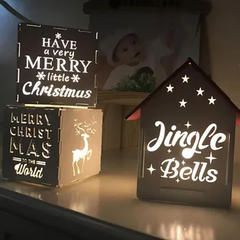 

Creative LED Christmas Light Hollow Out Wooden Box Creative Shape Small Night Light Christmas Room Decoration