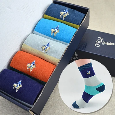 New High Quality Fashion 5 Pairs/lot Brand  Casual Cotton Socks Business Embroidery Men's Socks