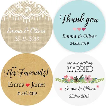 

100 Pieces 4CM Personalized Wedding Favors Stickers, Thank You Marriage Party Communion Label Gifts Package Seal -Names & Date