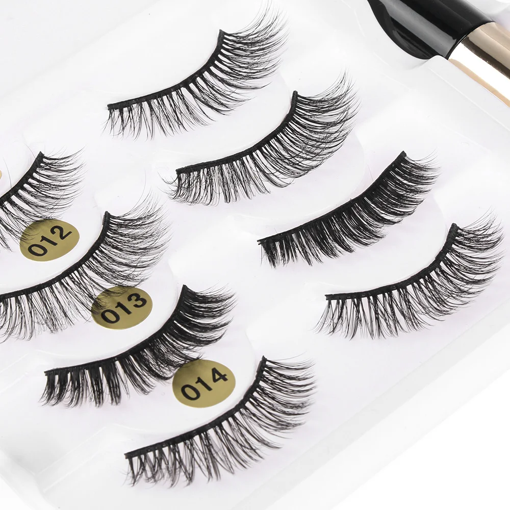 4 Pairs Magnetic False Eyelashes With 1 PC Magnetic Eyeliner and Eyelashes Tweezer Waterproof Long Lasting Eyelash Extension Kit