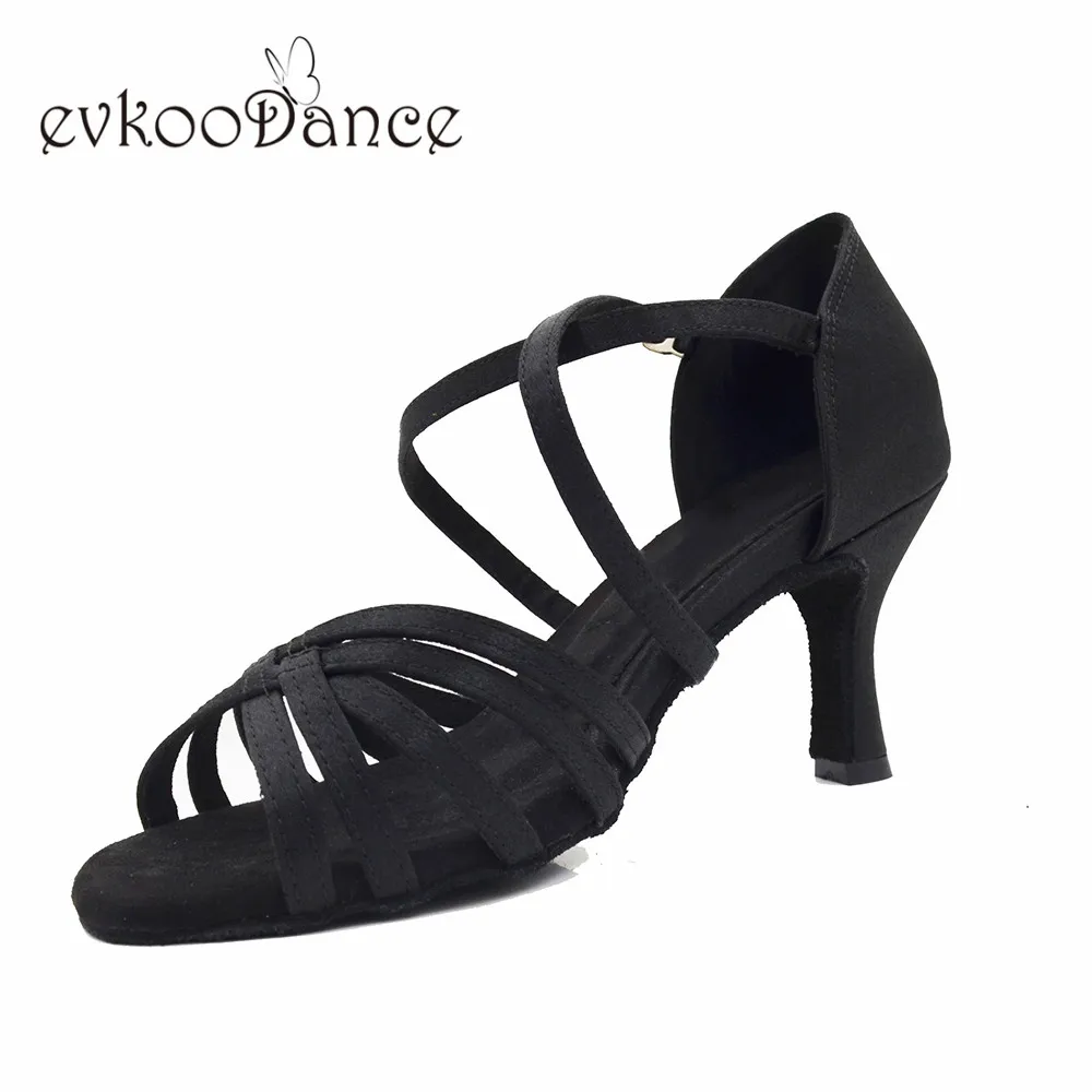 Танцевальные туфли; Zapatos De Baile; размеры США 4-12; черные атласные туфли для латинских танцев; высота каблука 7 см для женщин; NL318