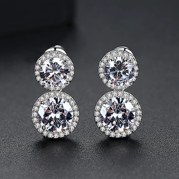 Luxury Female Double Round Crystal Earrings Elegant Silver Color Bride Drop Party Wedding For Women | Украшения и аксессуары