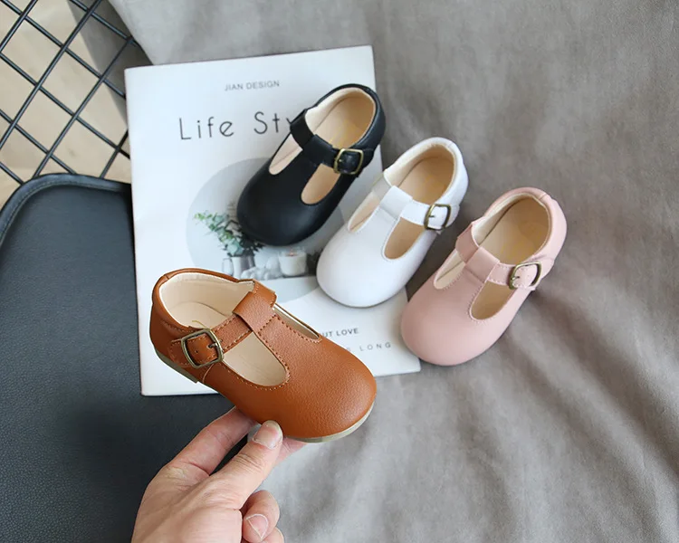 Spring Autumn Kids Shoes T Strap Leather Shoes For Girls Boys Non-slip Toddlers Mary Janes Baby Children Buckle Strap Flats Sandal for girl