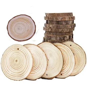 

5pcs Unfinished Natural Round Wood Slices Circles With Tree Bark Log Discs