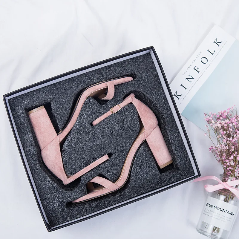 

2019 New Style A- line Belt Buckle Semi-high Heeled WOMEN'S Shoes Korean-style Large Size High Heel Shoes Peep Toe Chunky Heel W