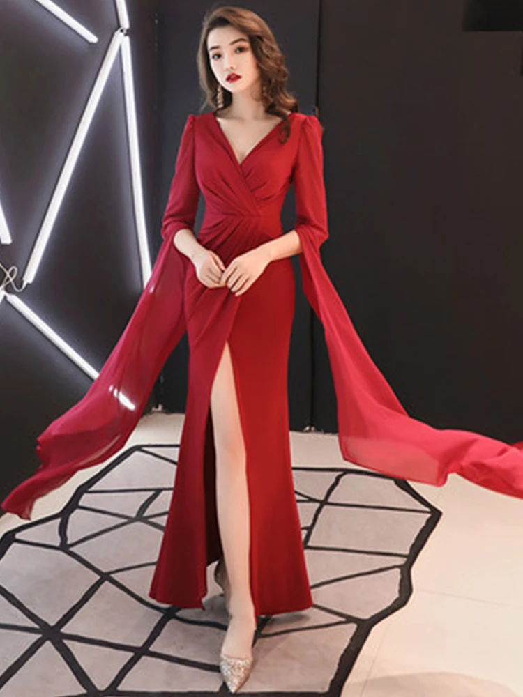 Вечернее платье с длинным рукавом элегантное женское платье De Soiree с открытой спиной на молнии женские вечерние платья 2019 плюс размер