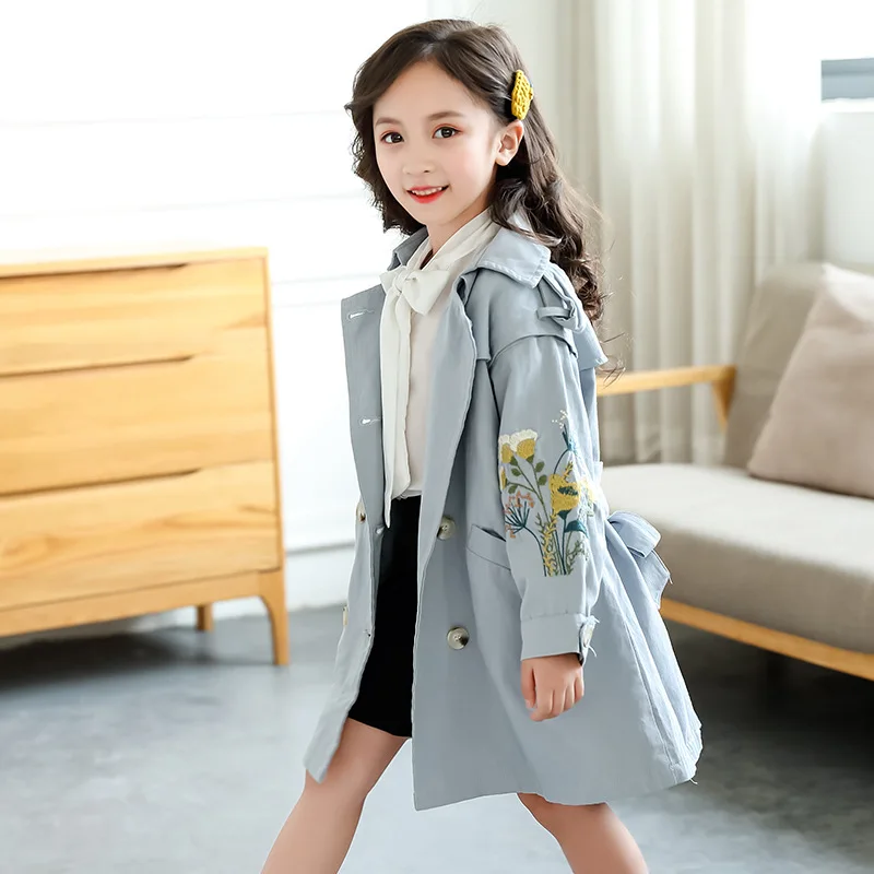

Childrenswear Girls Embroidered Trench Coat 2019 Korean-style Fashion Big Boy Loose-Fit Coat Fashion