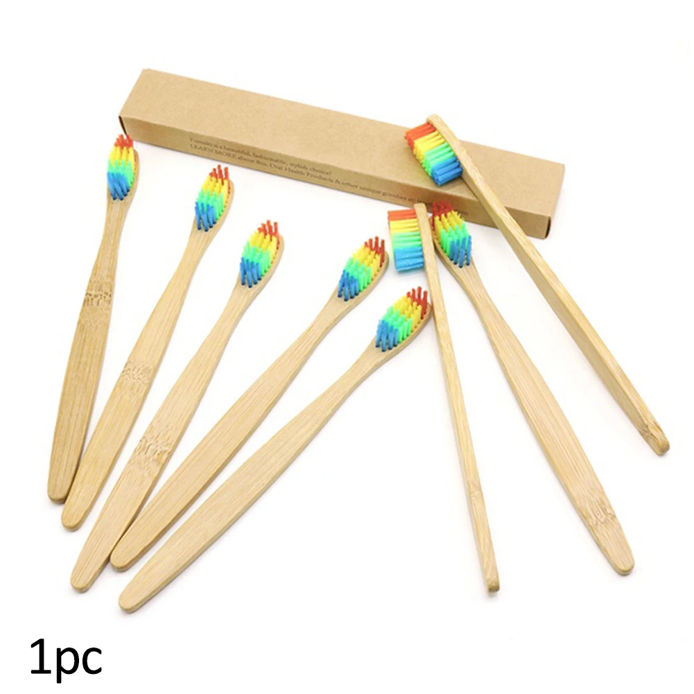 Environment Colorful Bamboo Toothbrush Wooden Rainbow Soft Bristle