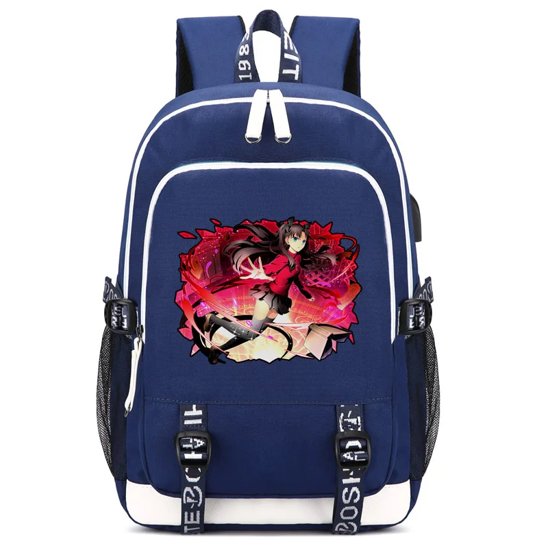 style4 blue Рюкзак Fate/stay night с usb-портом для зарядки и замком и интерфейсом для наушников для студентов колледжа - Цвет: style4 blue