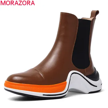 

MORAZORA 2020 top quality genuine leather shoes woman ankle boots round toe autumn winter boots comfortable casual shoes woman