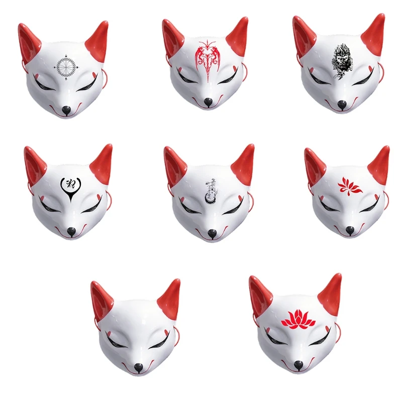 Cherry Blossom Cat Face FoxFairy Mask Japanese Style Cosplay Costume Party Half Face Masks Bell Masquerade Festival