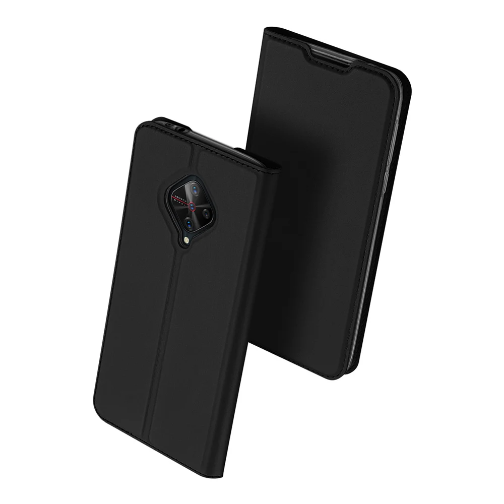 Флип-чехол для vivo S1 Pro V17, держатель для карт, кошелек, подставка, чехол из искусственной кожи, Мягкий противоударный бампер, защитный чехол для телефона - Цвет: Черный