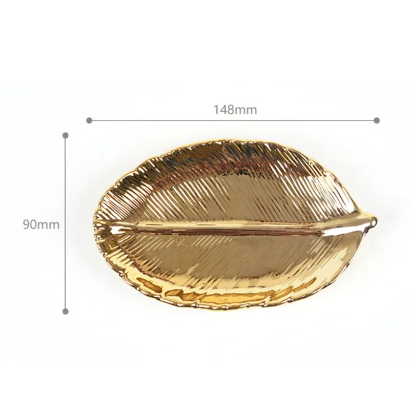 Gold Leaf Ceramic Plate Dish Porcelain Candy Trinket Dish Jewelry Fruit Serving Tray Storage Plate Crockery Tableware Food Tray