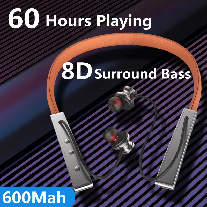 Магнитные беспроводные Bluetooth-наушники 60H 8D Hifi музыкальная гарнитура с шейным