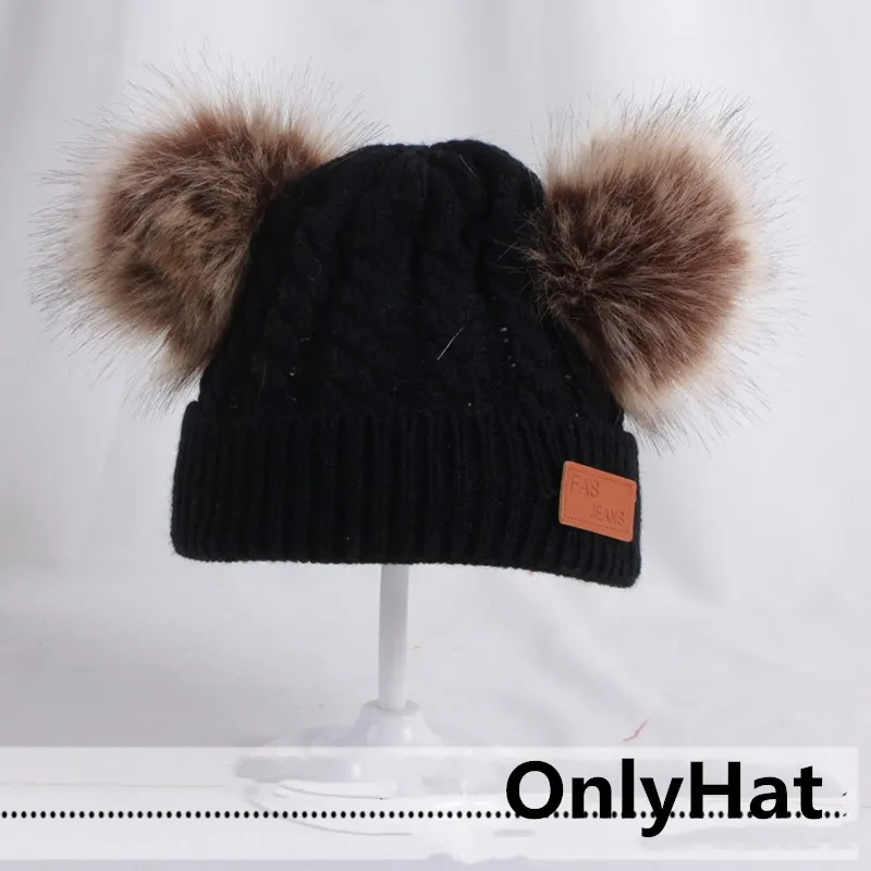 Black-OnlyHat Детская шапка с помпоном, зимний шарф, детская шапка, вязаная Милая шапка для девочек и мальчиков, Повседневная однотонная шляпа детская шапочка - Цвет: Black-OnlyHat