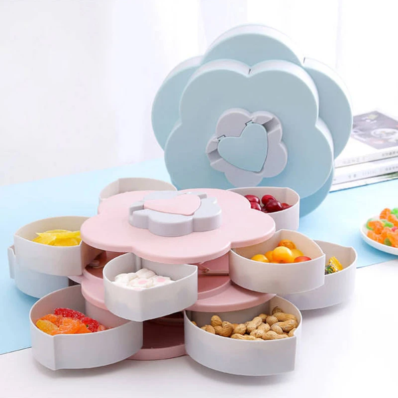 Flower Food Tray Petal-Shape Snack Candy Storage For Food Nut Rotatable Container Case Candy Holder Storage Box Organizer