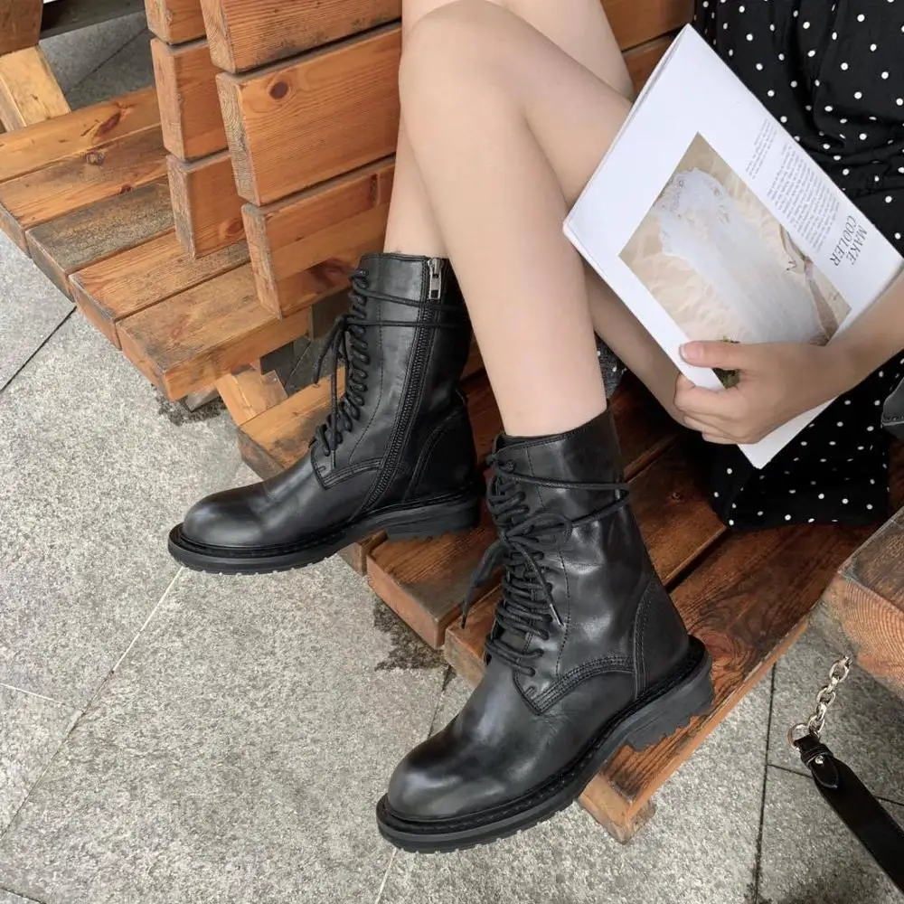 

Riding Boots Women's Shoes Autumn Bootee Woman 2019 Booties Ladies Round Toe Zipper Lace Up Luxury Designer Low Heels booties