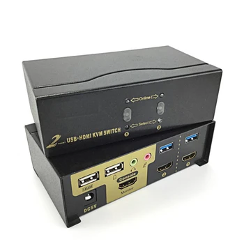 

2 Port HDMI KVM Switch USB2.0 hdmi up to 4K@30Hz Support Audio and Microphone Switcher with Cables Kits