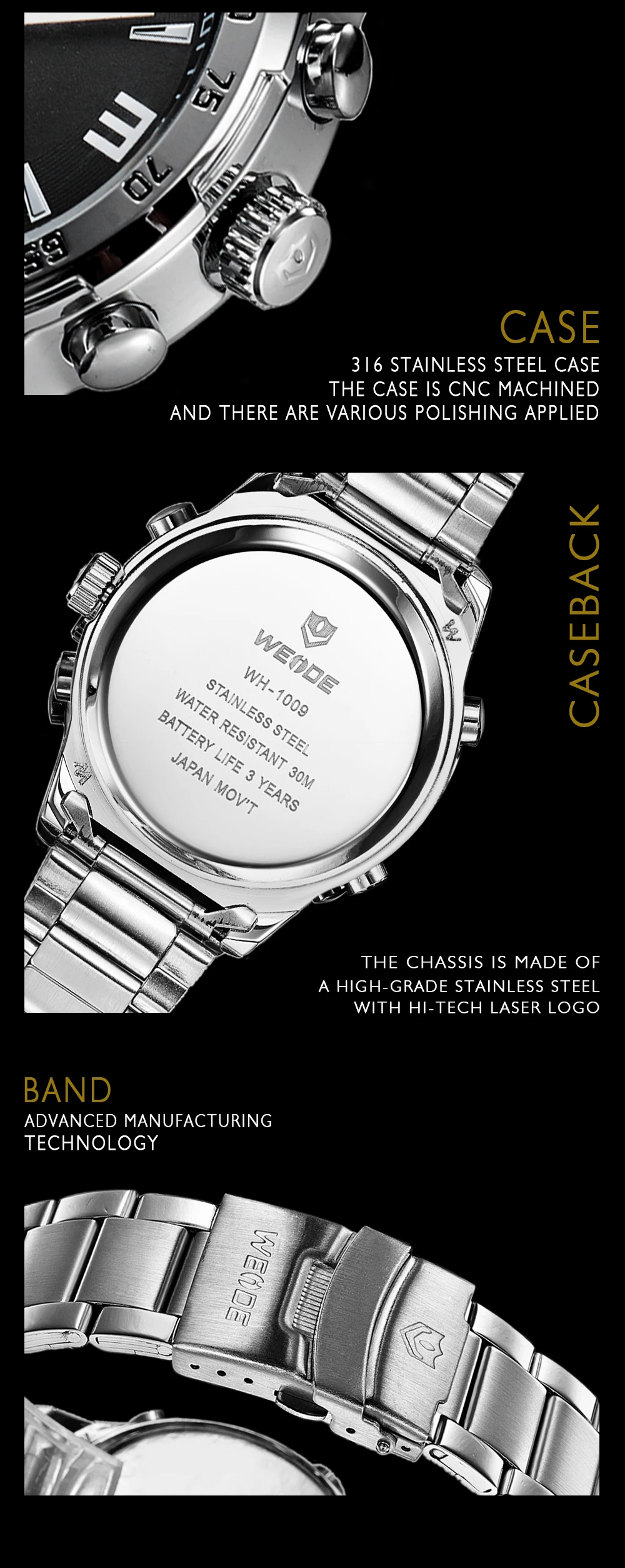 WEIDE мужские часы Relojes Para Hombre роскошные брендовые подарки для мужчин двойной дисплей наручные часы из нержавеющей стали ремешок часы WH1009