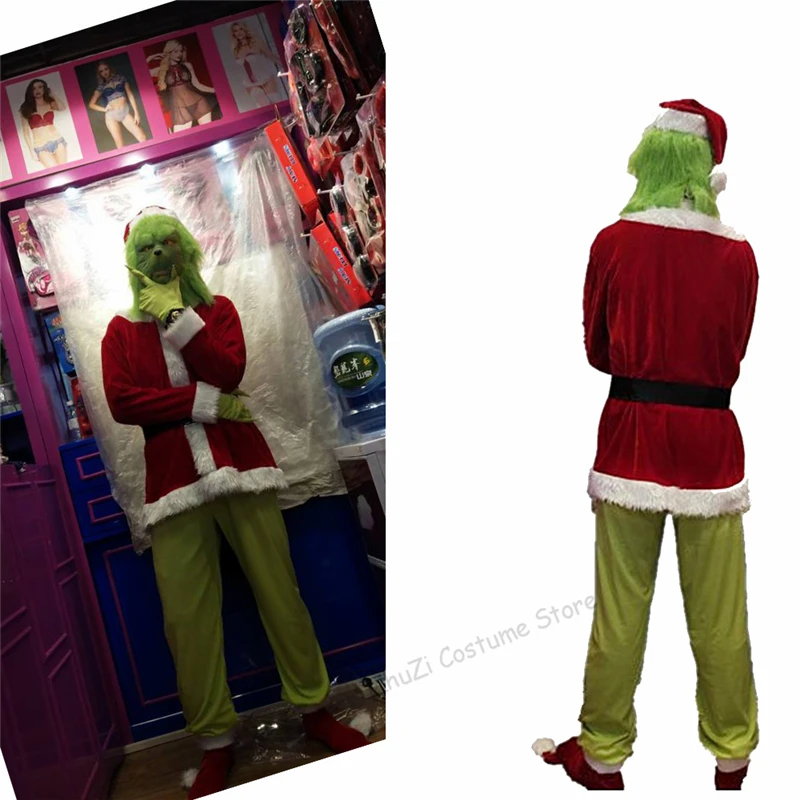 Рождественский костюм Санта-Клауса Grinch для взрослых, Рождественский костюм Grinch, одежда для косплея, мужская одежда