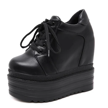

Women Ankle Boots Black Punk Motorcycle Boots Fall Platform Boots Lace Up Wedge Shoes Women's High Heel Boots Botas Plataforma