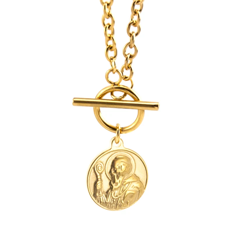 Saint-gold S. steel монета карта замок сердце WO мужской чокер святое длинное мужское ожерелье золотого цвета тумблер ожерелье де мода колье Boho подарок - Окраска металла: Saint-gold