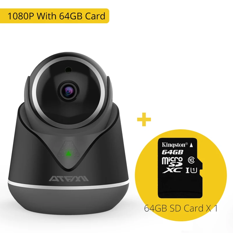 ATFMI 1080P HD IP камера Onvif CCTV двухсторонняя аудио камера ночного видения Поддержка tf-карты Cloud Stroage 433 расширение - Цвет: 1080P With 64GB Card