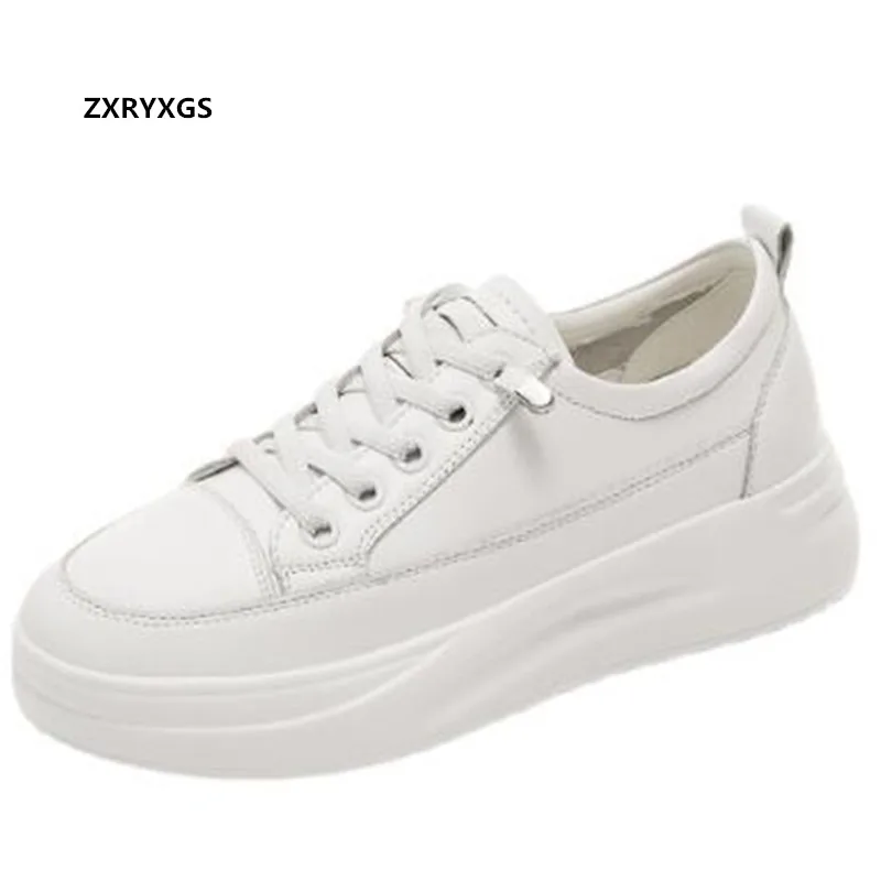 Promotion New Autumn Genuine Leather Sneakers White Casual Shoes Comfortable Platform Heighten Woman Trend | Обувь