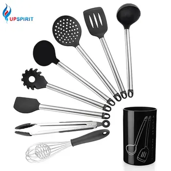 

Upspirit 8Pcs Cooking Tools Set Turner Spatula Pasta Scoop Soup Ladle Spoon Scraper Egg Whisk Tongs Container Kitchen Utensils