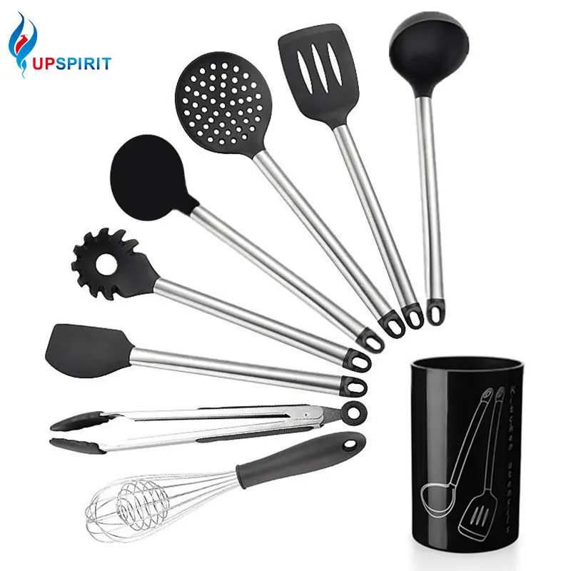  Upspirit 8Pcs Cooking Tools Set Turner Spatula Pasta Scoop Soup Ladle Spoon Scraper Egg Whisk Tongs