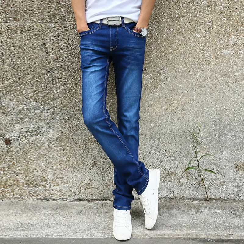 Stretch Jeans Trousers Solid-Color Slim Male Mens Fashion Brand New Classic-Style