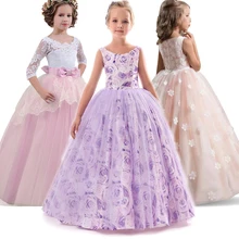 Фиолетовые Длинные Вечерние Платья с цветочным рисунком для девочек; платья для выпускного вечера для девочек; детское платье принцессы на свадьбу для подростков; платье для первого причастия