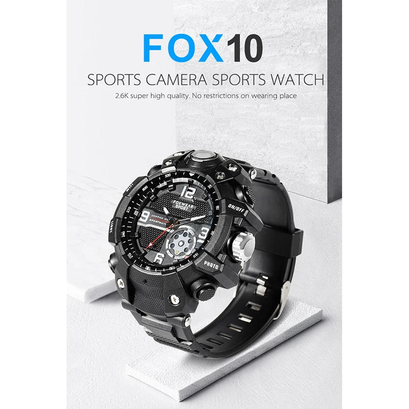FOX10 Sports Camera Watch Remote Wifi Large Capacity HD X1440P Camera Wristband Glare Lighti IP67 Waterproof Smart Watch