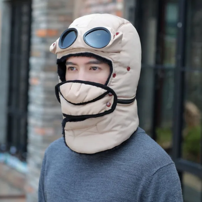 New Style Thermal Winter Trapper Hat with Glasses Autumn Winter Cycling Windproof Outdoor Cap