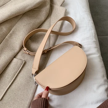 

Saddle pu leather bag women's messenger series 2020 new semicircular texture solid color bag simple broadband shoulder bag