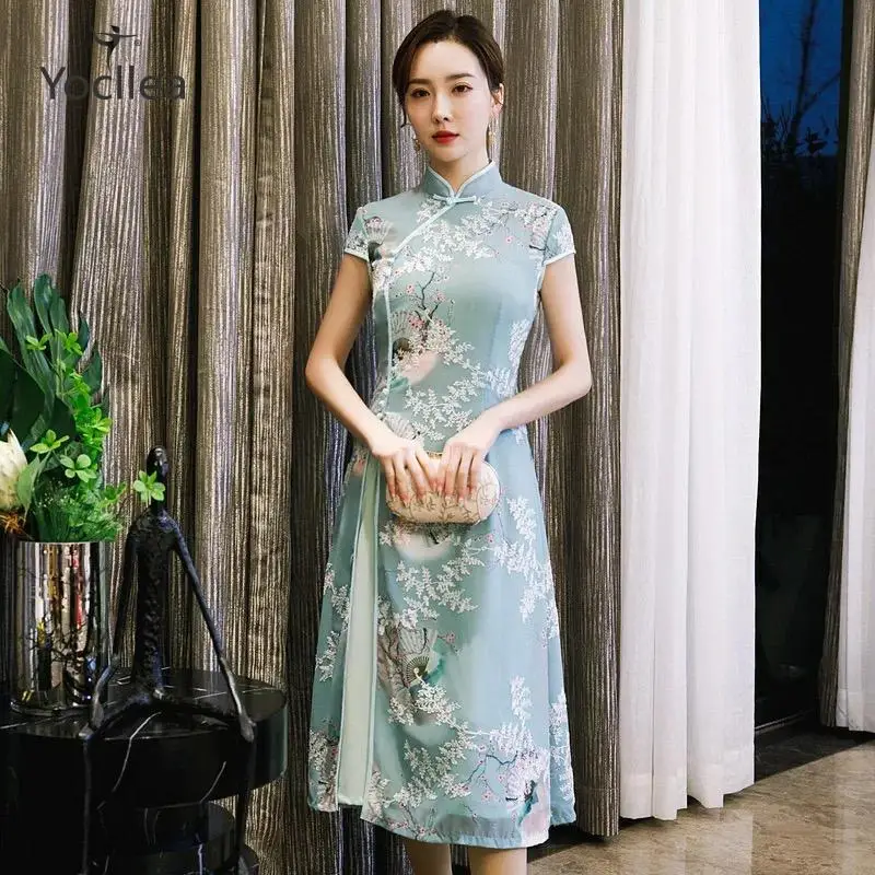 Летнее платье Вьетнам Aodai Cheongsam Ретро стиль ТРАПЕЦИЕВИДНОЕ ПЛАТЬЕ С Коротким