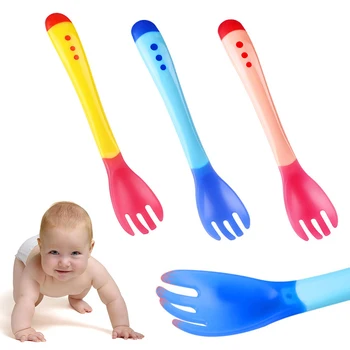 

Baby Temperature Sensing Fork for Kids Boys Girls Silicone Spoon Feeding Baby Spoons Toddler Flatware DropShipping TSLM1