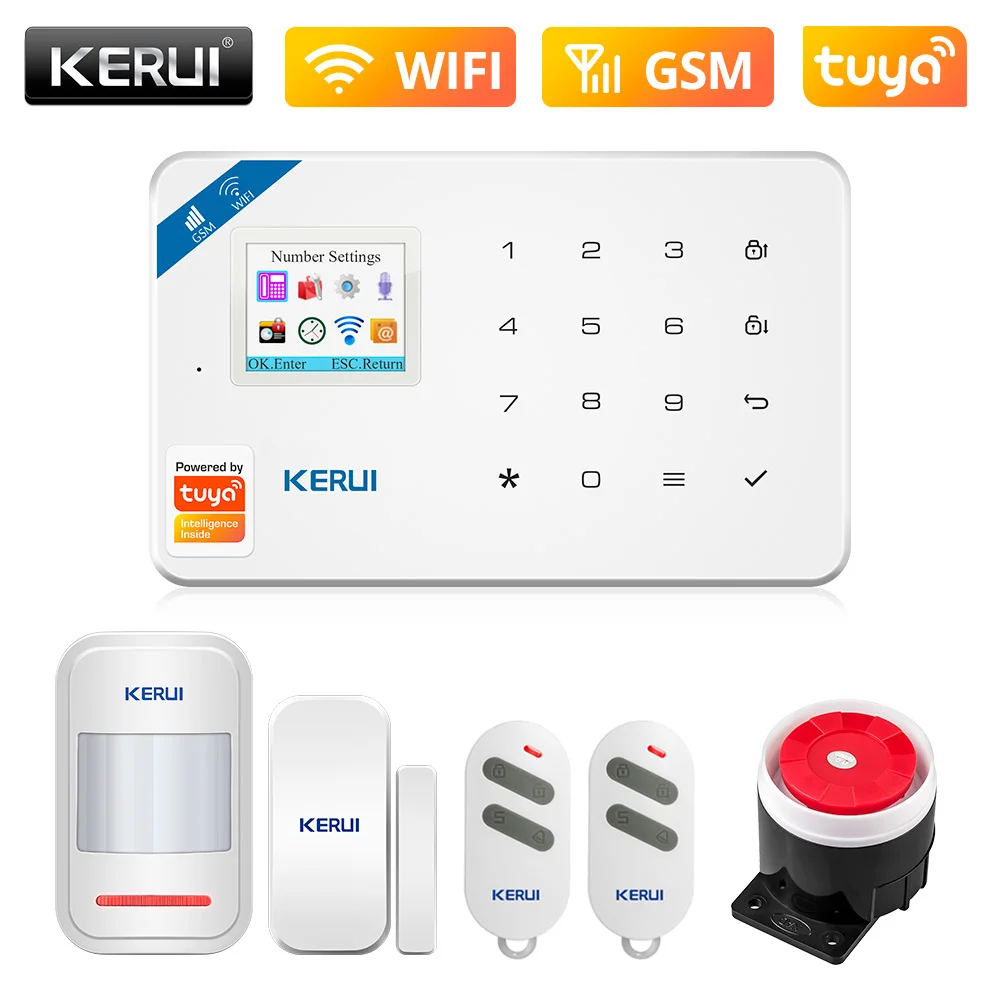 KERUI W181 Home Smart Security Alarm System Wireless WiFi GSM Tuya Control App 1.7 Inch Color Screen Operation Voice Prompt Host home security keypad Alarms & Sensors