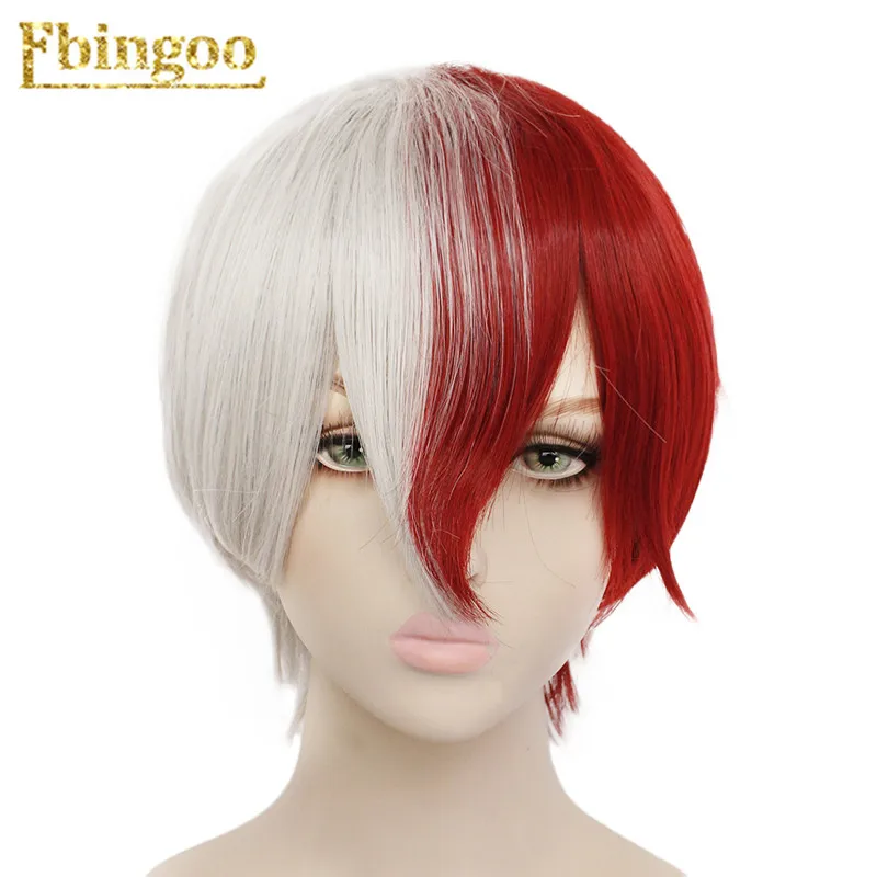 Ebingoo, My Hero Academy Boku no Hiro Akademia шото Тодороки Shouto, белый и красный синтетический парик для косплея+ парик, шапка