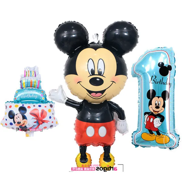 mickey 3pcs 1 Набор, фольгированные шары-цифры с Микки Маусом и Минни, 1 фольгированный шар, мини-торт, глобус, детский душ, украшения для дня рождения, детские игрушки - Цвет: mickey 3pcs