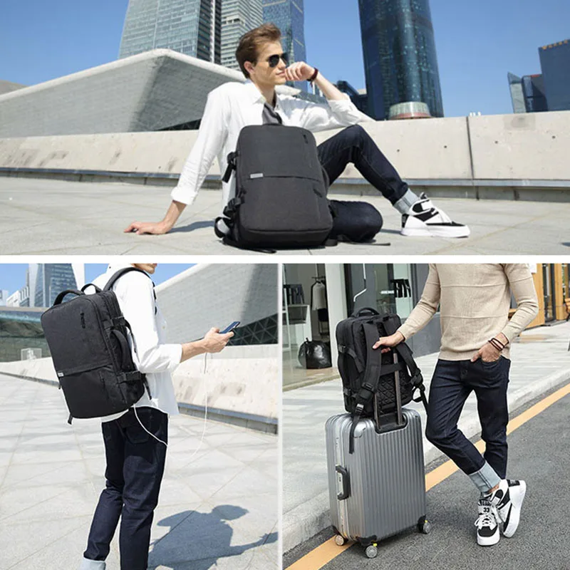 

Men Stretchable Backpack Large Capacity with USB Charging Port Knapsack for Travel Outdoor LT88