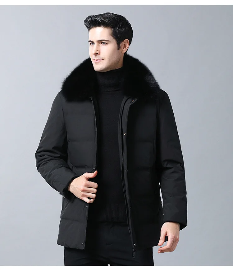 Shoppe Качественная мужская одежда среднего возраста стиль пуховое пальто для мужчин воротник из лисьего меха папа-толстое теплое пальто